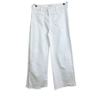 MOTHER The Undercover Sneak Patch Pocket High-Rise Wide-Leg Jeans, White, 32